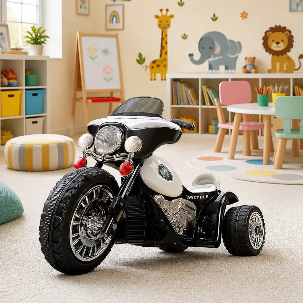 Kids Ride On Motorcycle Black 6V Battery Powered Soft Grip Handlebar Acceleration Pedal