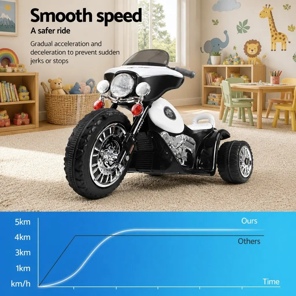 Kids Ride On Motorcycle Black 6V Battery Powered Soft Grip Handlebar Acceleration Pedal