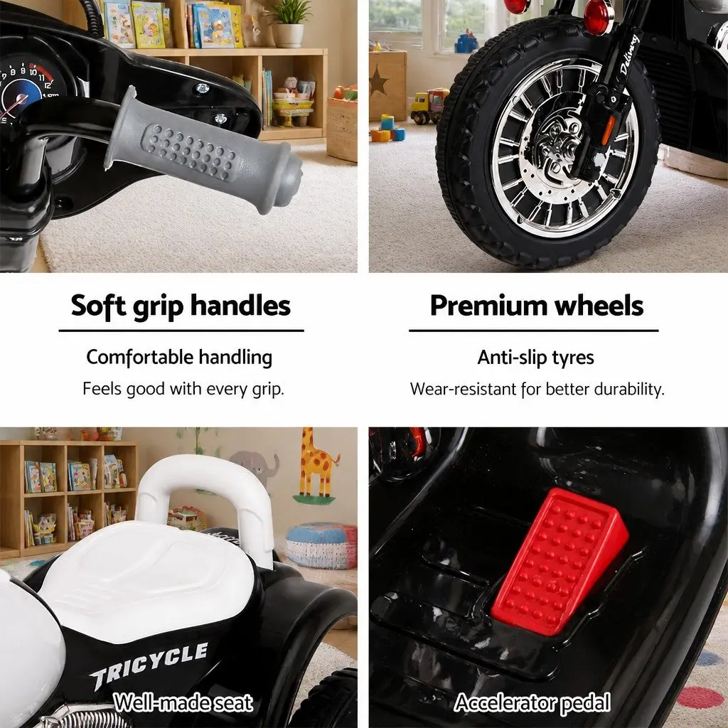 Kids Ride On Motorcycle Black 6V Battery Powered Soft Grip Handlebar Acceleration Pedal