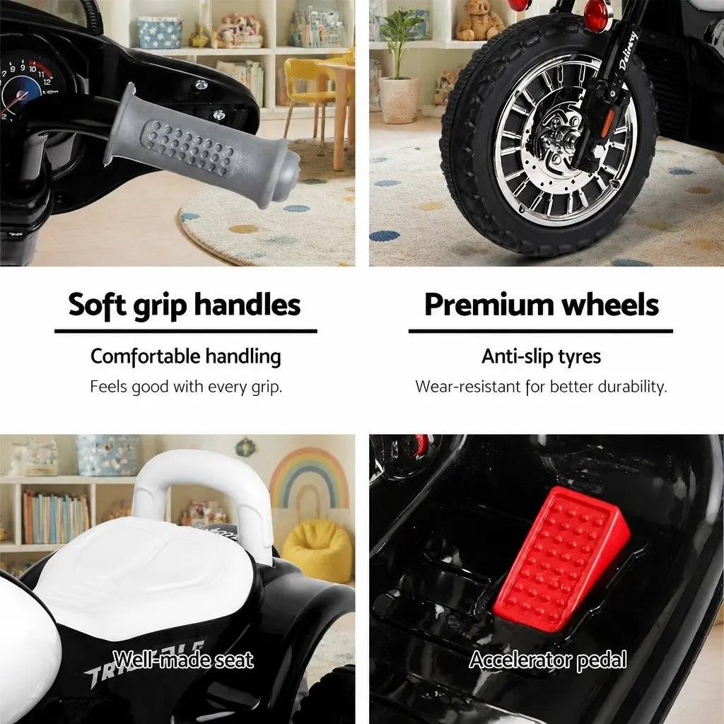 Kids Ride On Motorcycle Black 6V Battery Powered Soft Grip Handlebar Acceleration Pedal