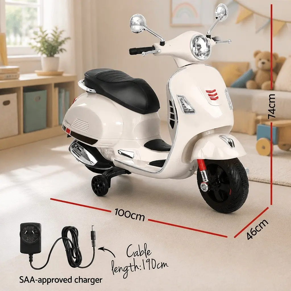 Kids Ride On Motorbike White Battery Powered with Handlebar Controls and Anti-Slip Tyres