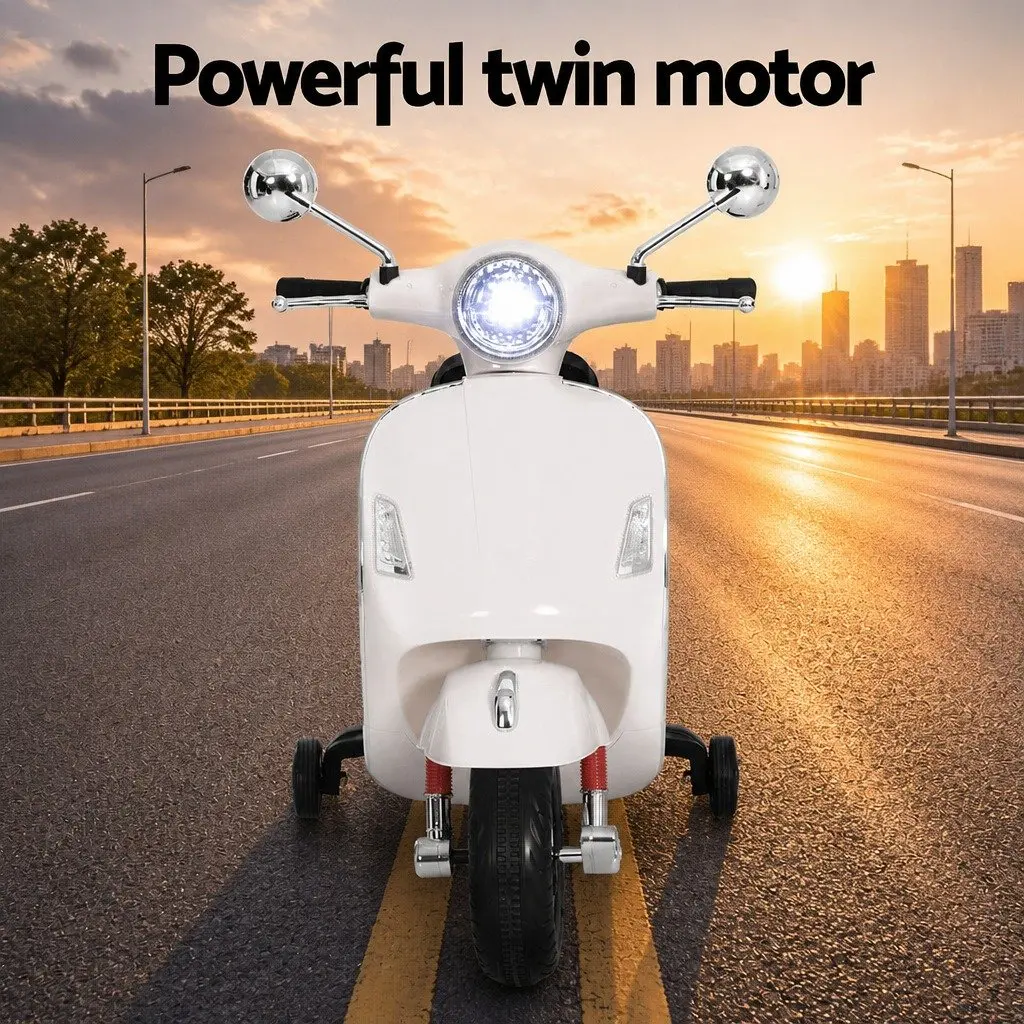 Kids Ride On Motorbike White Battery Powered with Handlebar Controls and Anti-Slip Tyres