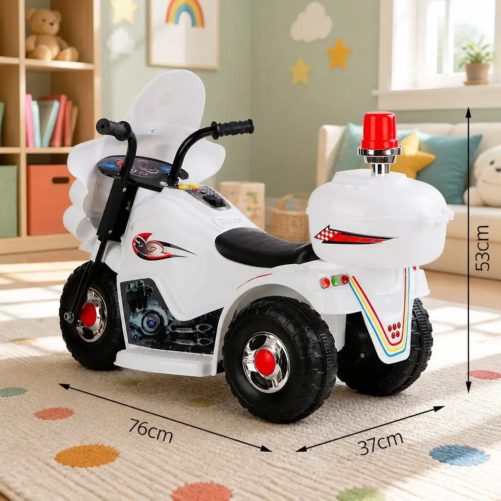 Kids Electric Ride On Motorcycle White 6V Battery Realistic Controls Anti-slip Tyres