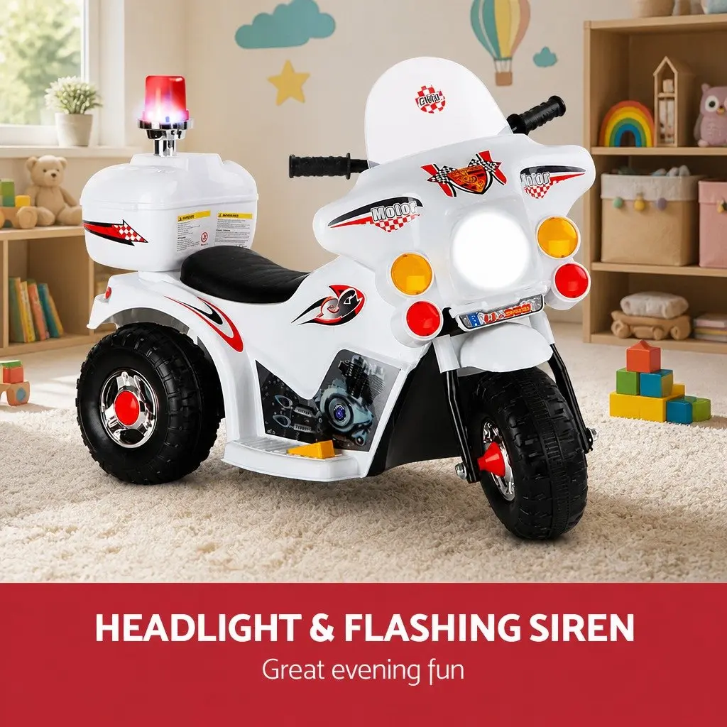 Kids Electric Ride On Motorcycle White 6V Battery Realistic Controls Anti-slip Tyres
