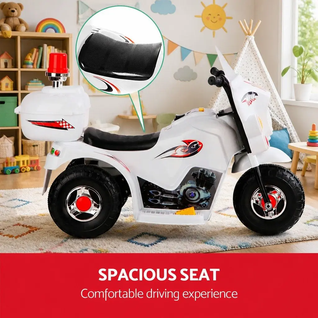 Kids Electric Ride On Motorcycle White 6V Battery Realistic Controls Anti-slip Tyres