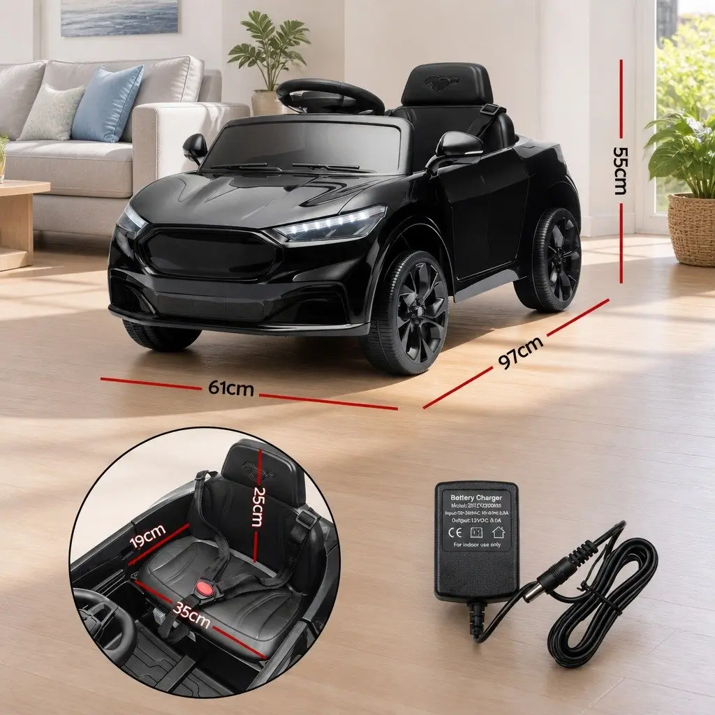 Kids Ride On Car Black 97x61cm 12V Electric Remote Control with Horn Music and Adjustable Seat Belt