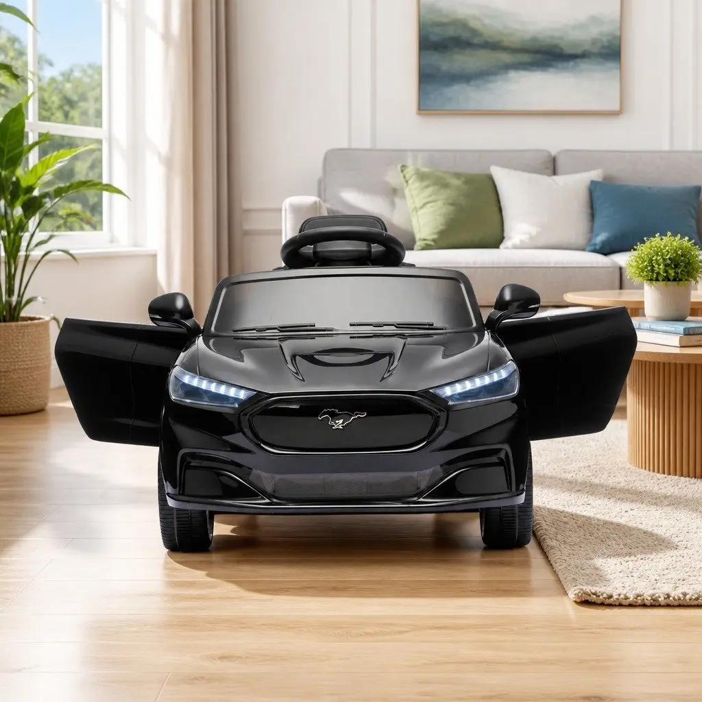 Kids Ride On Car Black 97x61cm 12V Electric Remote Control with Horn Music and Adjustable Seat Belt