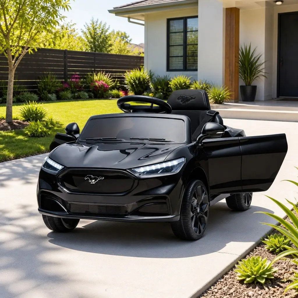 Kids Ride On Car Black 97x61cm 12V Electric Remote Control with Horn Music and Adjustable Seat Belt
