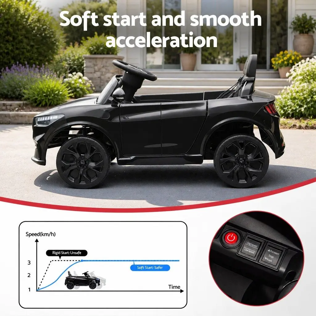 Kids Ride On Car Black 97x61cm 12V Electric Remote Control with Horn Music and Adjustable Seat Belt