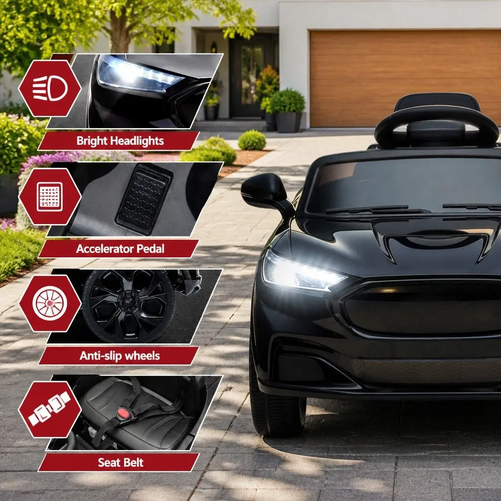 Kids Ride On Car Black 97x61cm 12V Electric Remote Control with Horn Music and Adjustable Seat Belt