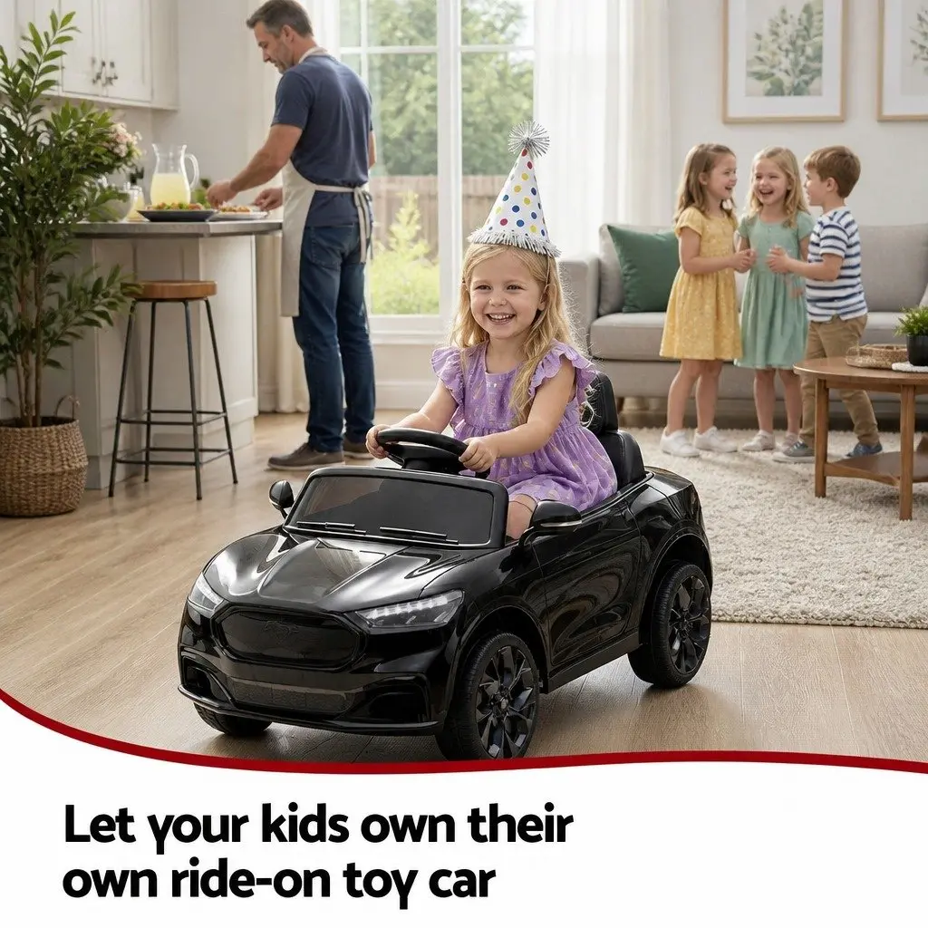 Kids Ride On Car Black 97x61cm 12V Electric Remote Control with Horn Music and Adjustable Seat Belt