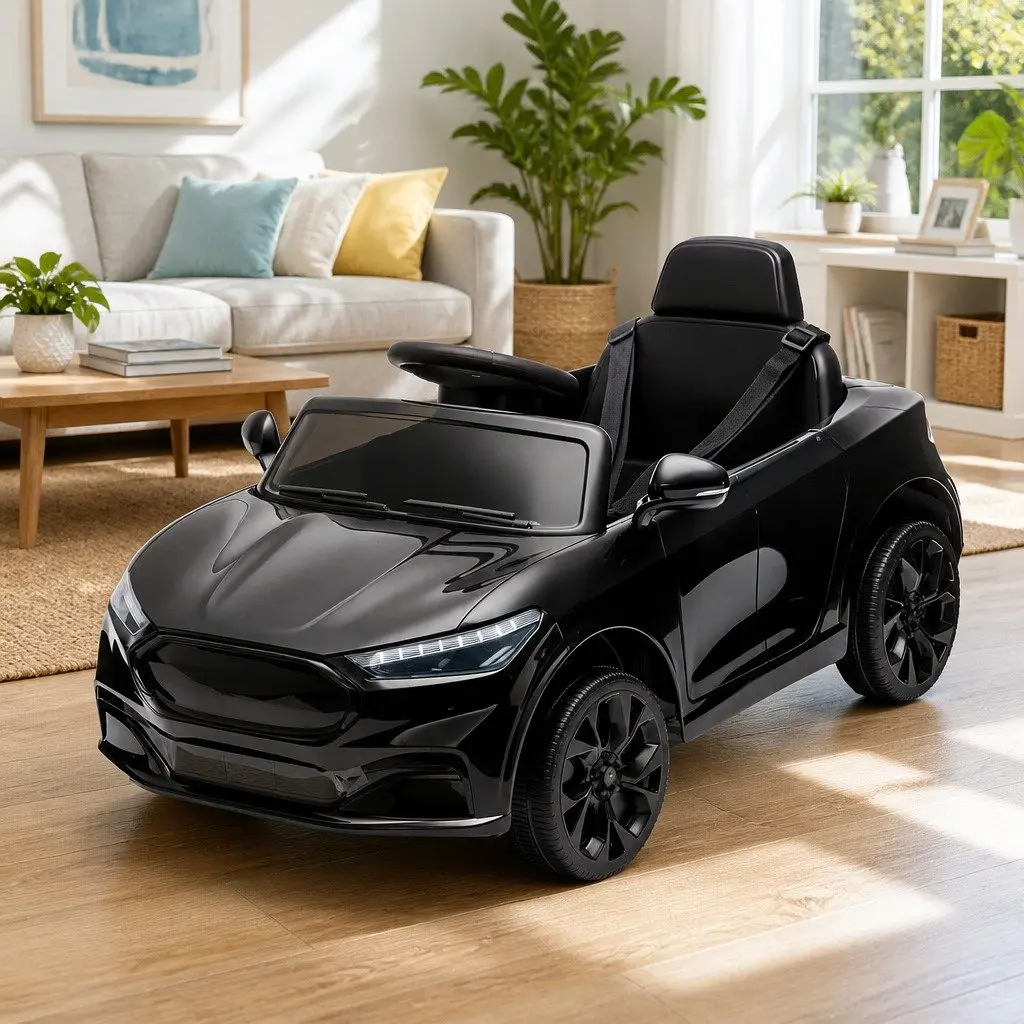Kids Ride On Car Black 97x61cm 12V Electric Remote Control with Horn Music and Adjustable Seat Belt