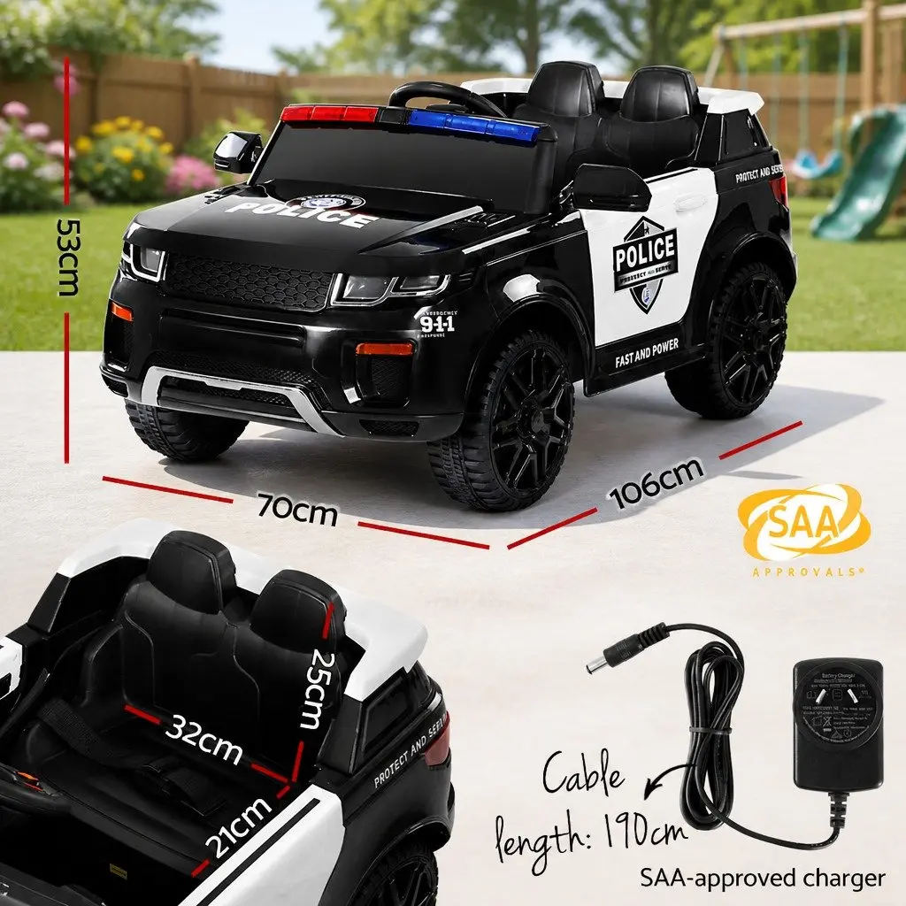 Kids Electric Ride On Police Car 12V Battery Powered Remote Control Toy Black