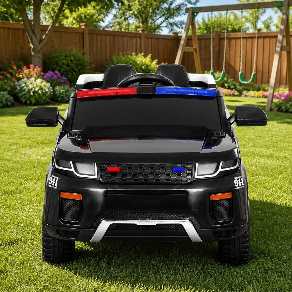 Kids Electric Ride On Police Car 12V Battery Powered Remote Control Toy Black