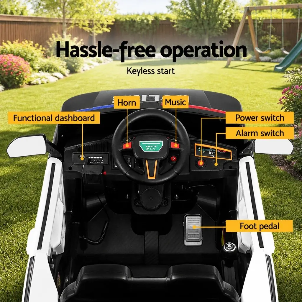Kids Electric Ride On Police Car 12V Battery Powered Remote Control Toy Black