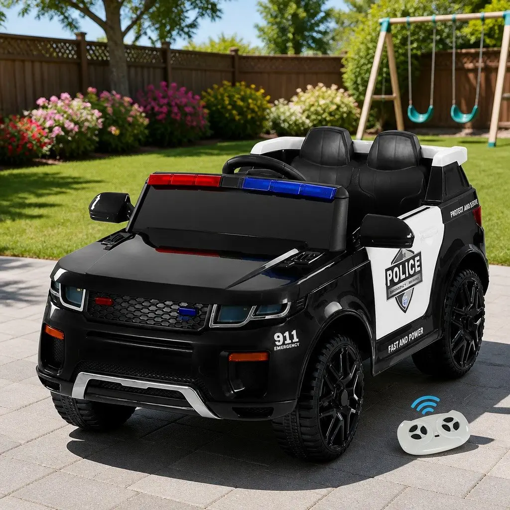 Kids Electric Ride On Police Car 12V Battery Powered Remote Control Toy Black