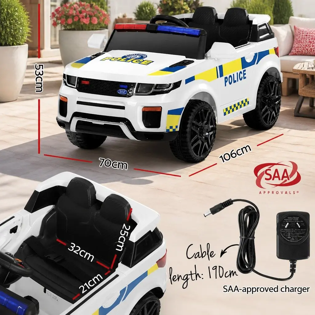 Kids Ride On Car White Electric Police Car with Remote Control and Music for Ages 3 Years and Up
