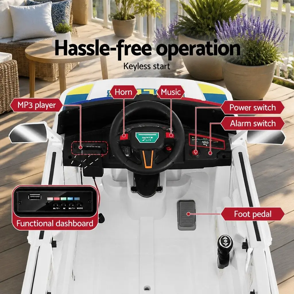 Kids Ride On Car White Electric Police Car with Remote Control and Music for Ages 3 Years and Up