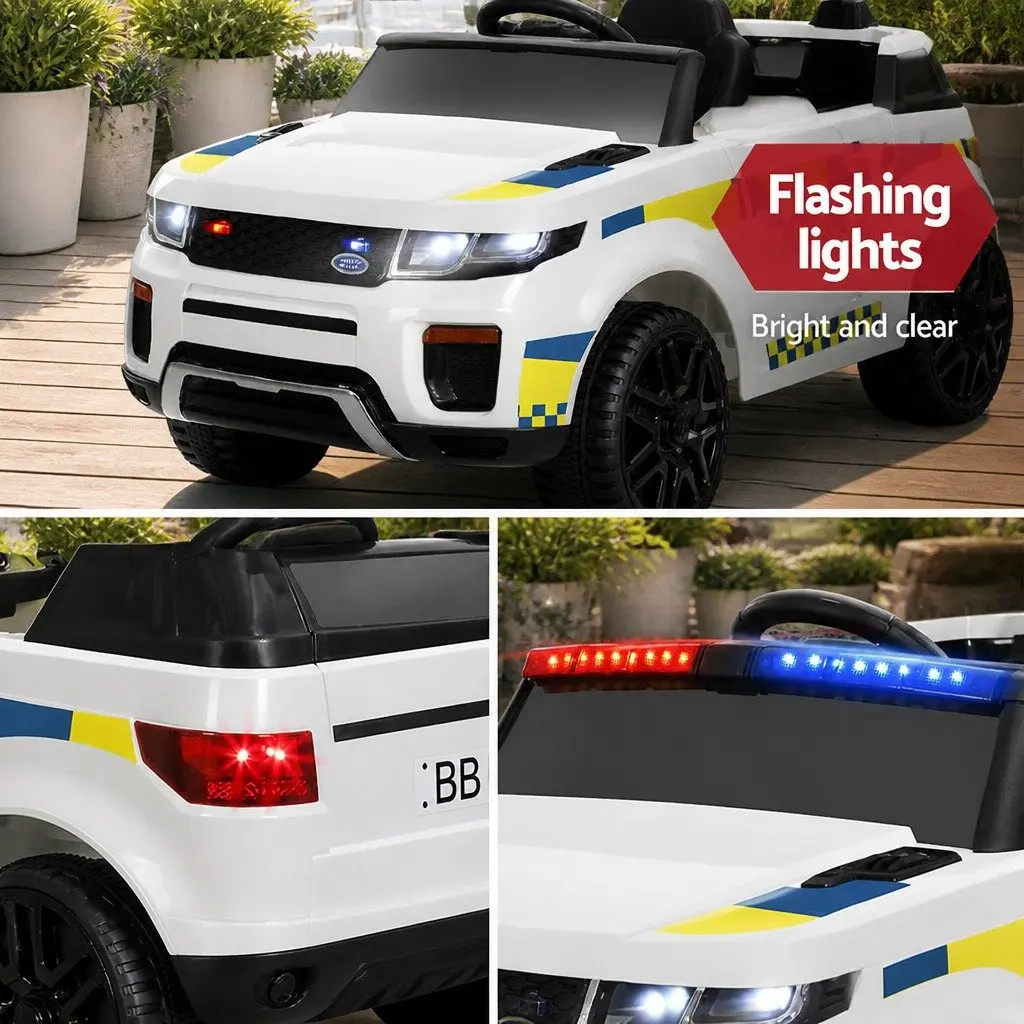Kids Ride On Car White Electric Police Car with Remote Control and Music for Ages 3 Years and Up