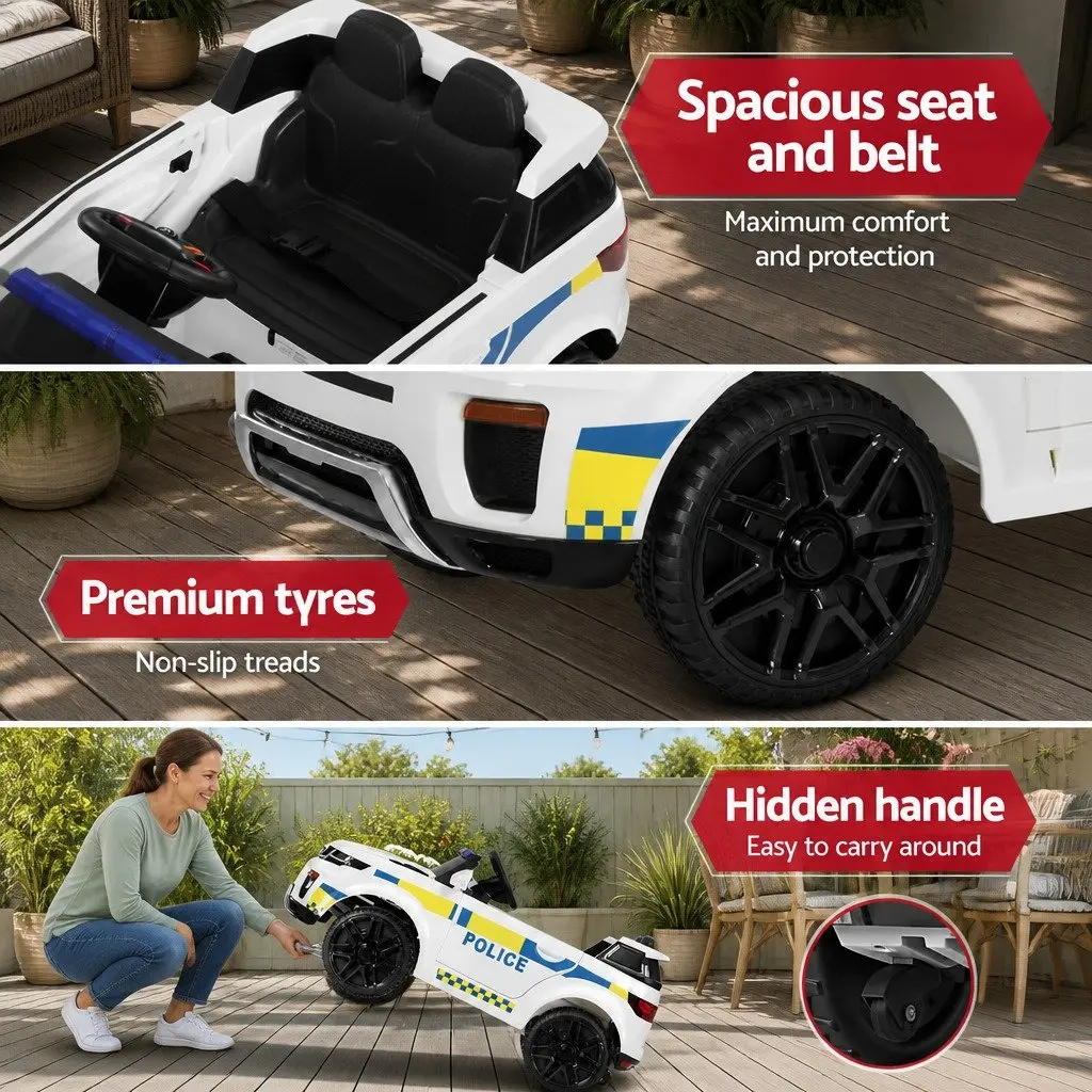 Kids Ride On Car White Electric Police Car with Remote Control and Music for Ages 3 Years and Up