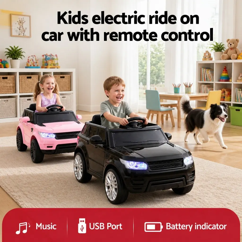 Kids Ride On Car Black Pink Electric Vehicle Remote Control Adjustable Seat Belt