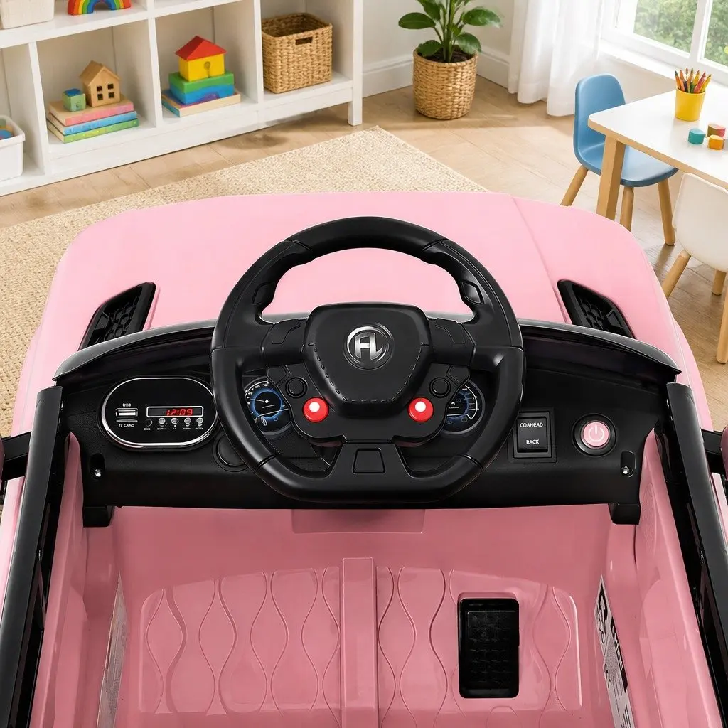 Kids Ride On Car Black Pink Electric Vehicle Remote Control Adjustable Seat Belt