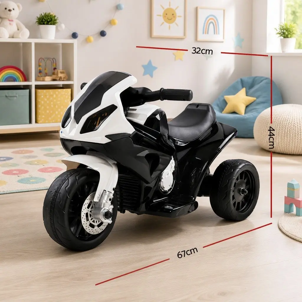 Kids Electric Ride On Motorcycle Black 6V Battery Powered 3-Wheel Suspension
