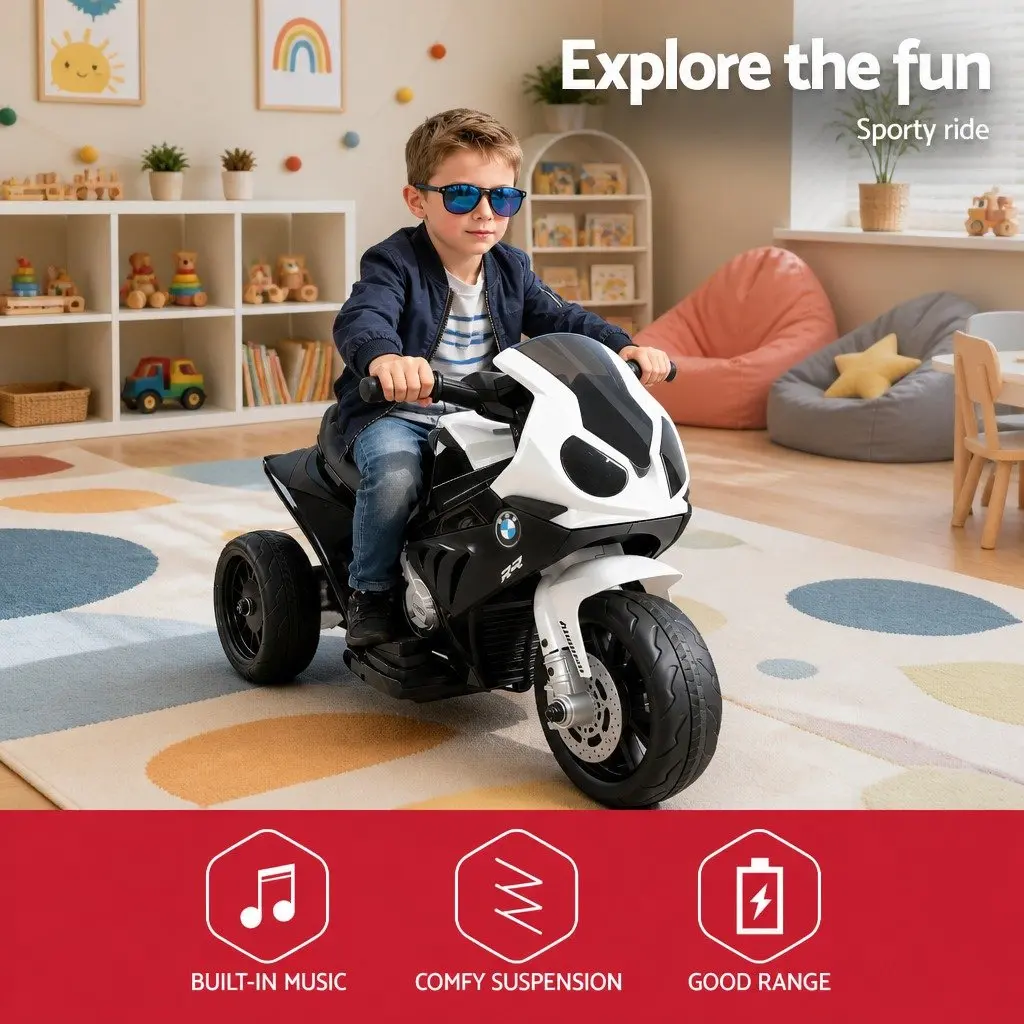 Kids Electric Ride On Motorcycle Black 6V Battery Powered 3-Wheel Suspension