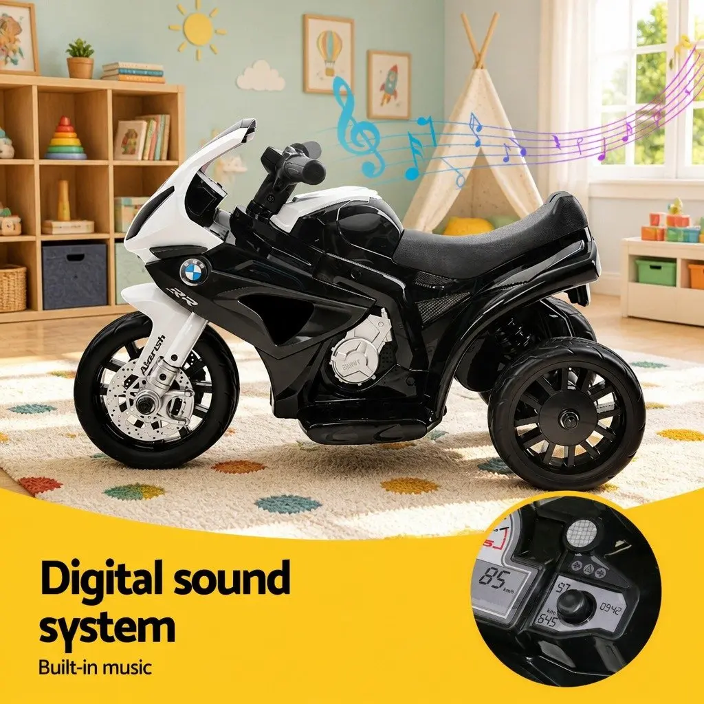 Kids Electric Ride On Motorcycle Black 6V Battery Powered 3-Wheel Suspension