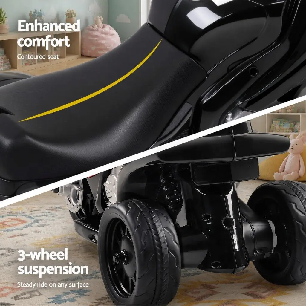 Kids Electric Ride On Motorcycle Black 6V Battery Powered 3-Wheel Suspension