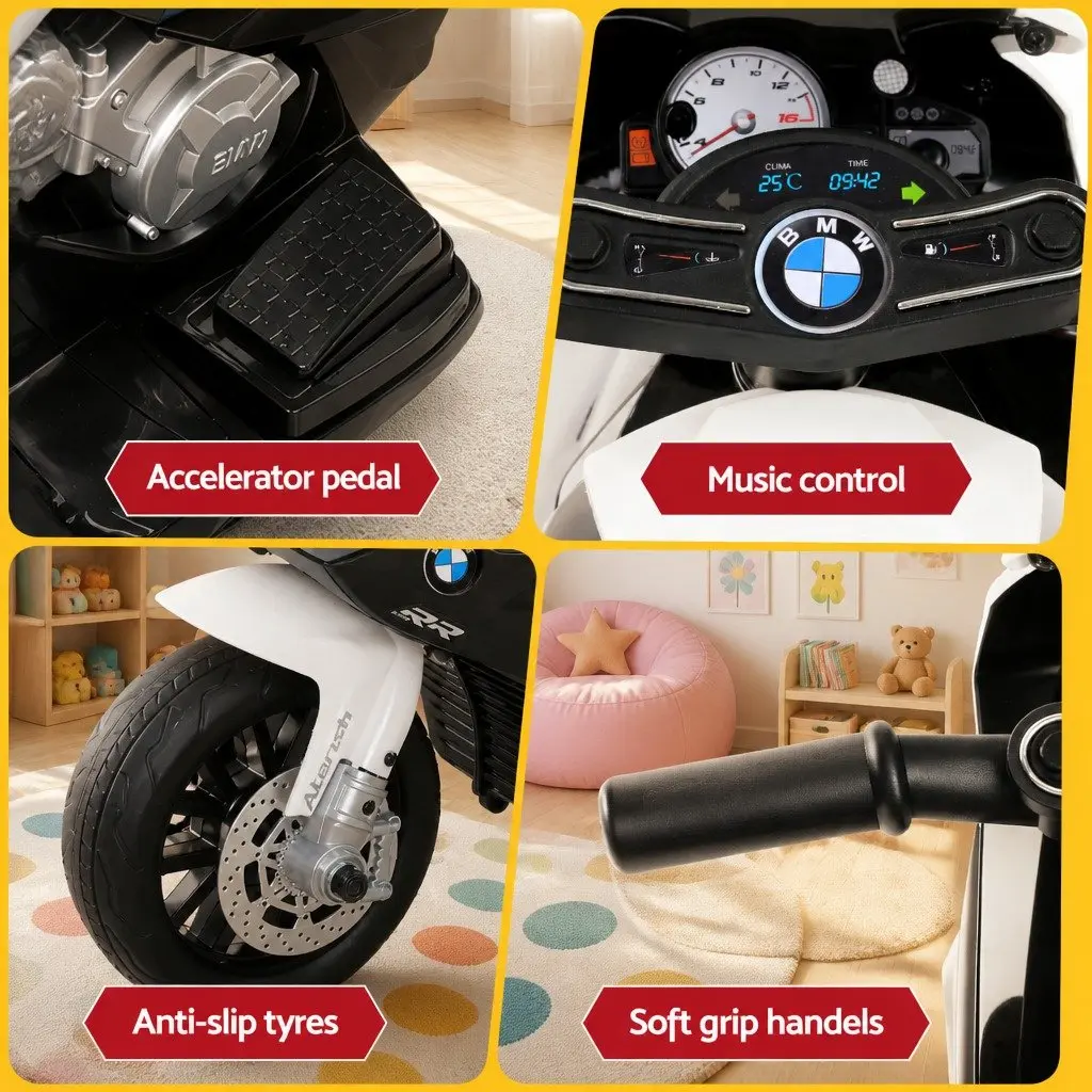 Kids Electric Ride On Motorcycle Black 6V Battery Powered 3-Wheel Suspension