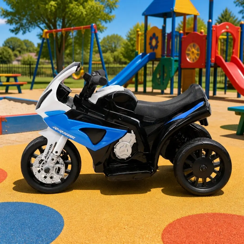 Kids Ride On Motorbike Blue 6V Battery Powered with Suspension and Music Functionality