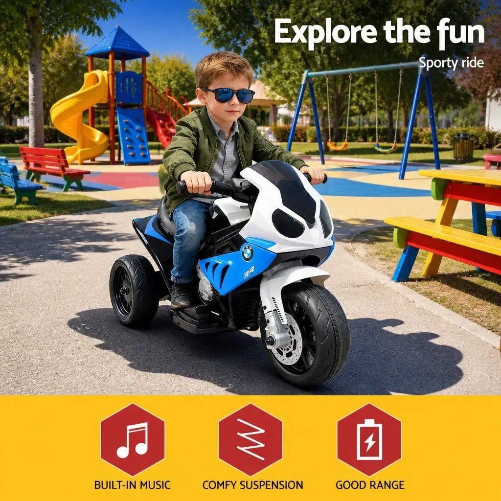 Kids Ride On Motorbike Blue 6V Battery Powered with Suspension and Music Functionality