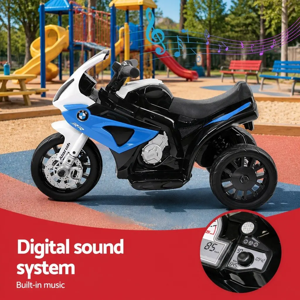 Kids Ride On Motorbike Blue 6V Battery Powered with Suspension and Music Functionality