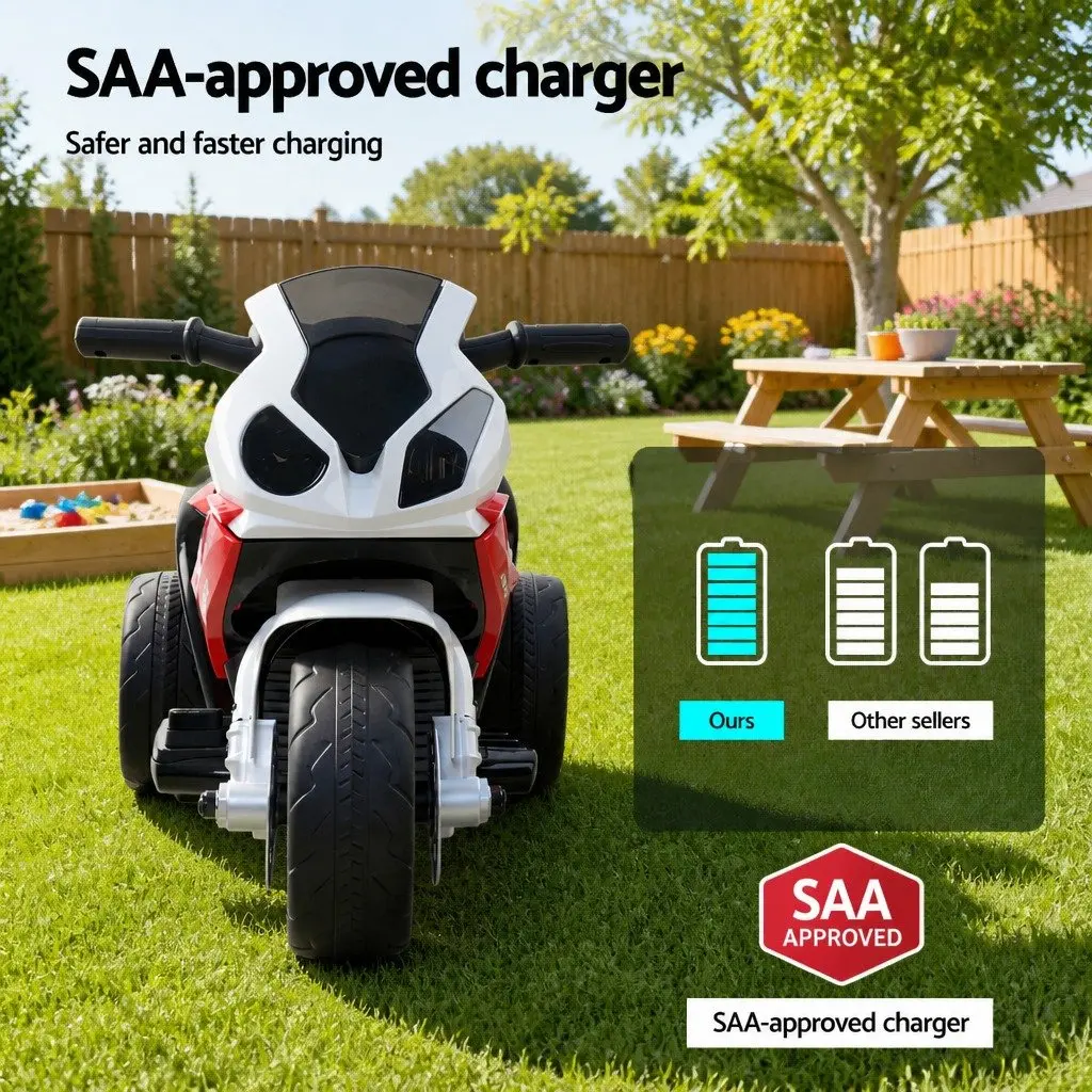 Kids Ride On Motorcycle Red 6V Battery Powered with Acceleration Pedal and 3 Wheel Suspension