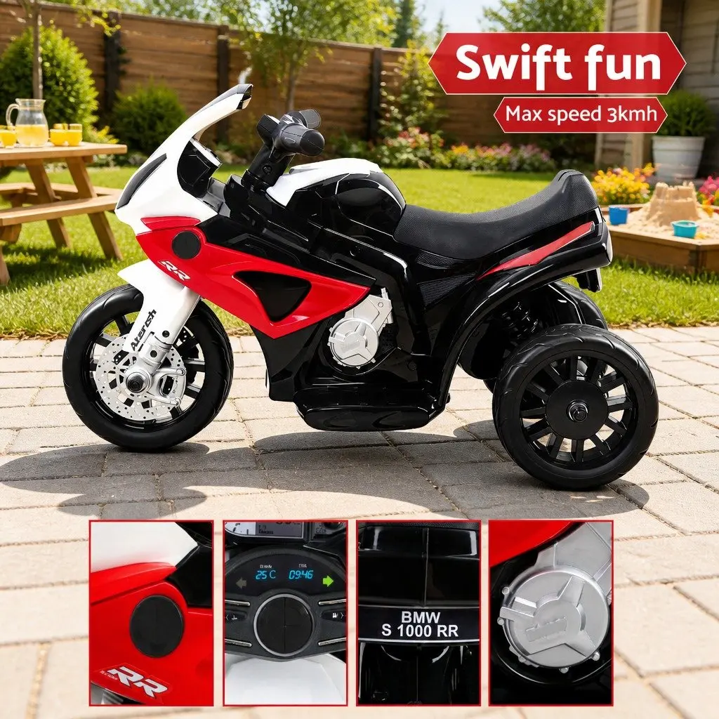 Kids Ride On Motorcycle Red 6V Battery Powered with Acceleration Pedal and 3 Wheel Suspension