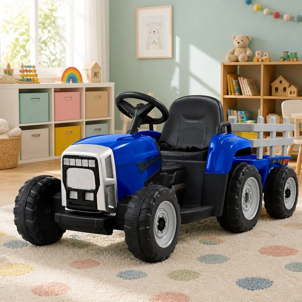 Kids Electric Ride On Tractor 12V Battery Powered Toy Car Blue Outdoor Play