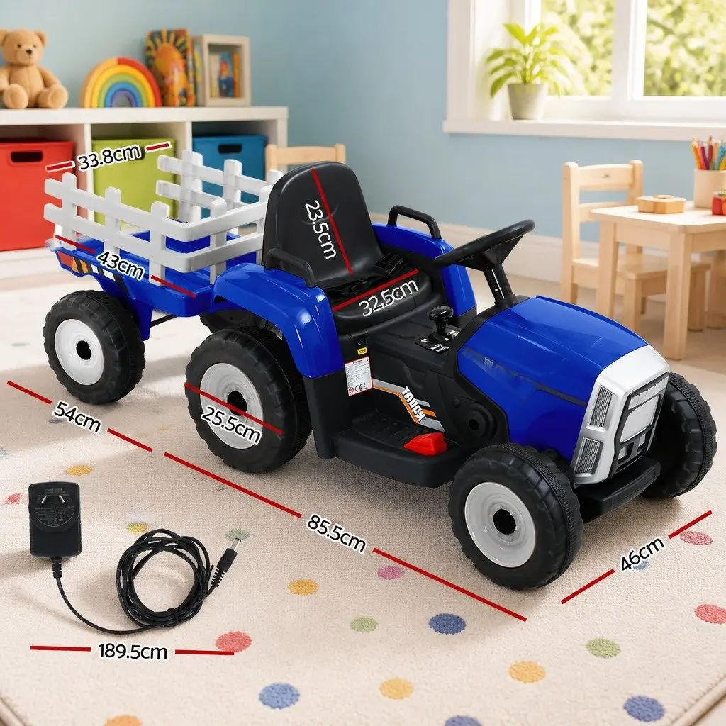 Kids Electric Ride On Tractor 12V Battery Powered Toy Car Blue Outdoor Play