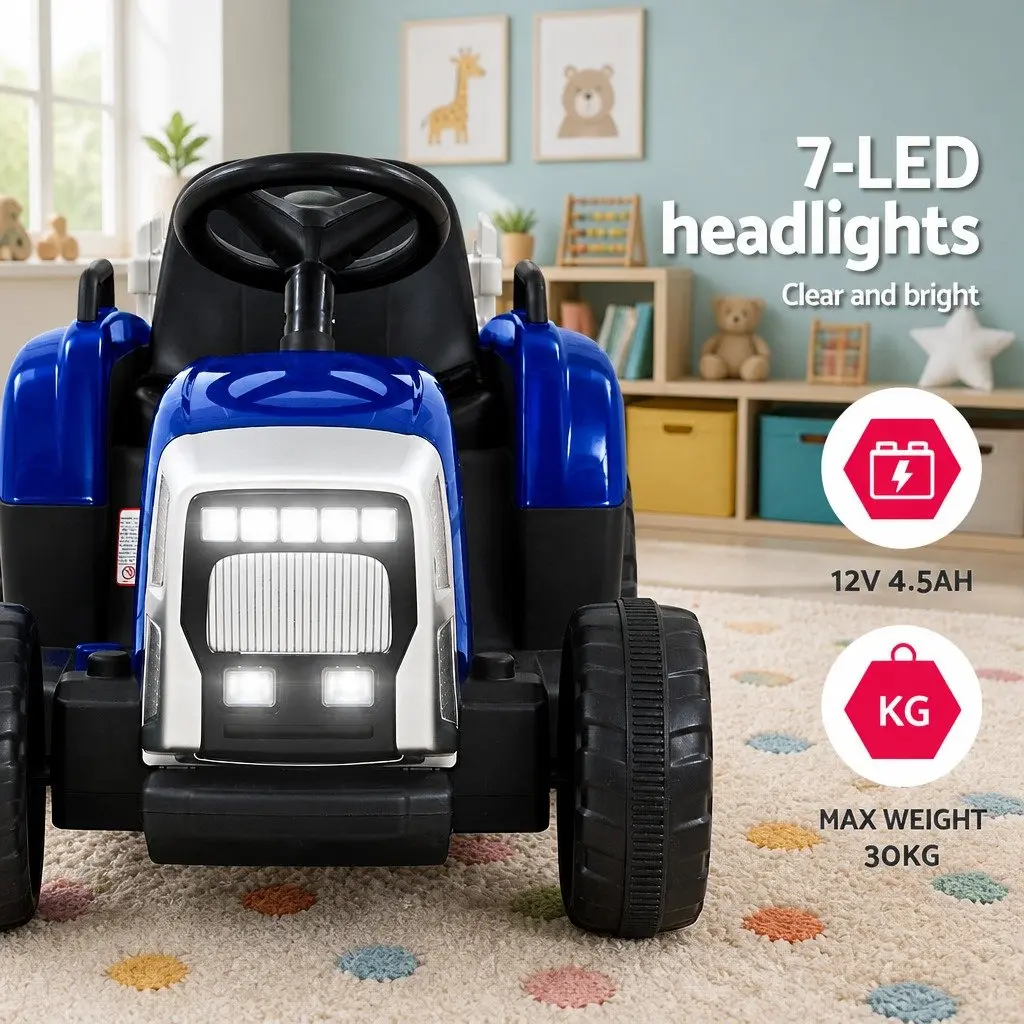 Kids Electric Ride On Tractor 12V Battery Powered Toy Car Blue Outdoor Play
