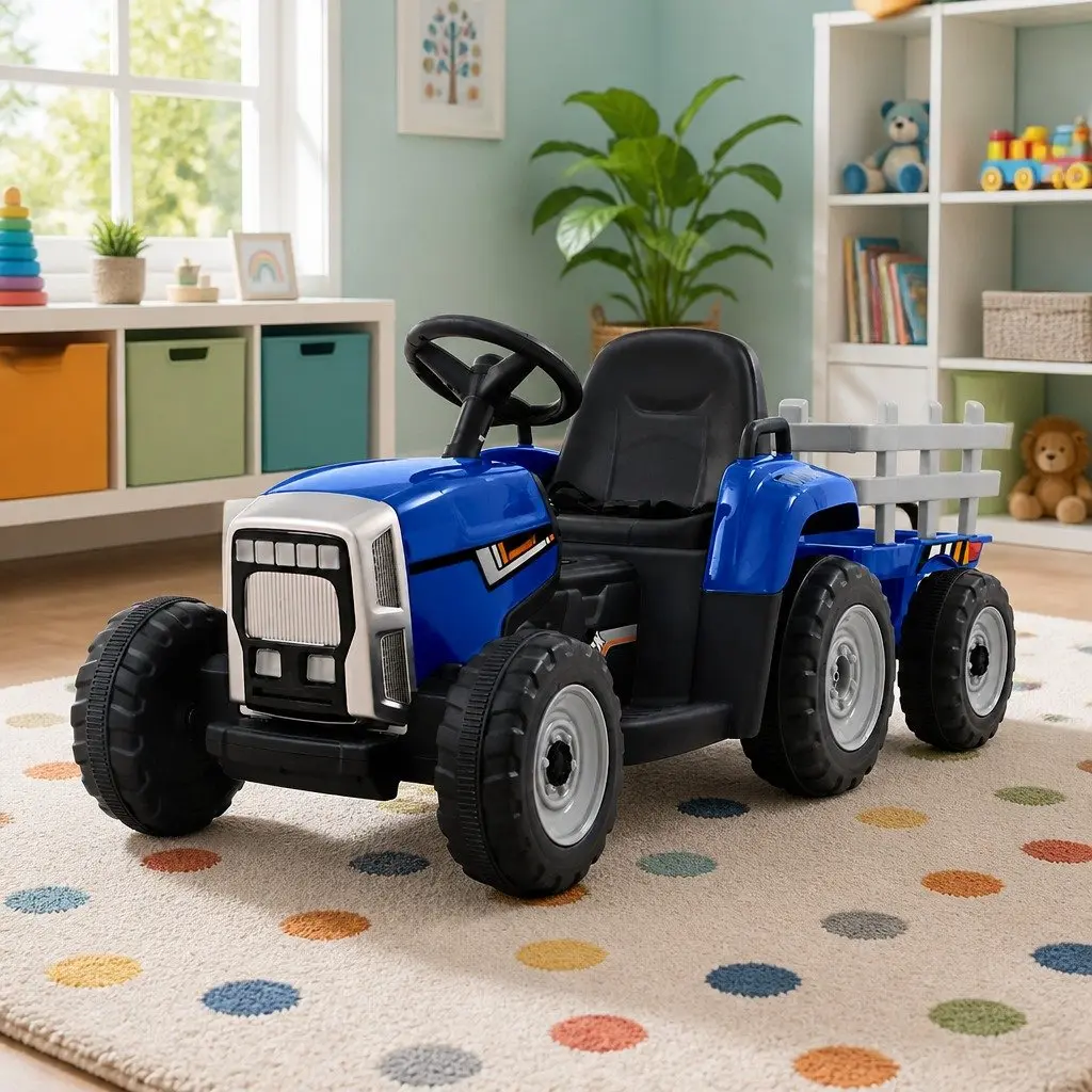 Kids Electric Ride On Tractor 12V Battery Powered Toy Car Blue Outdoor Play