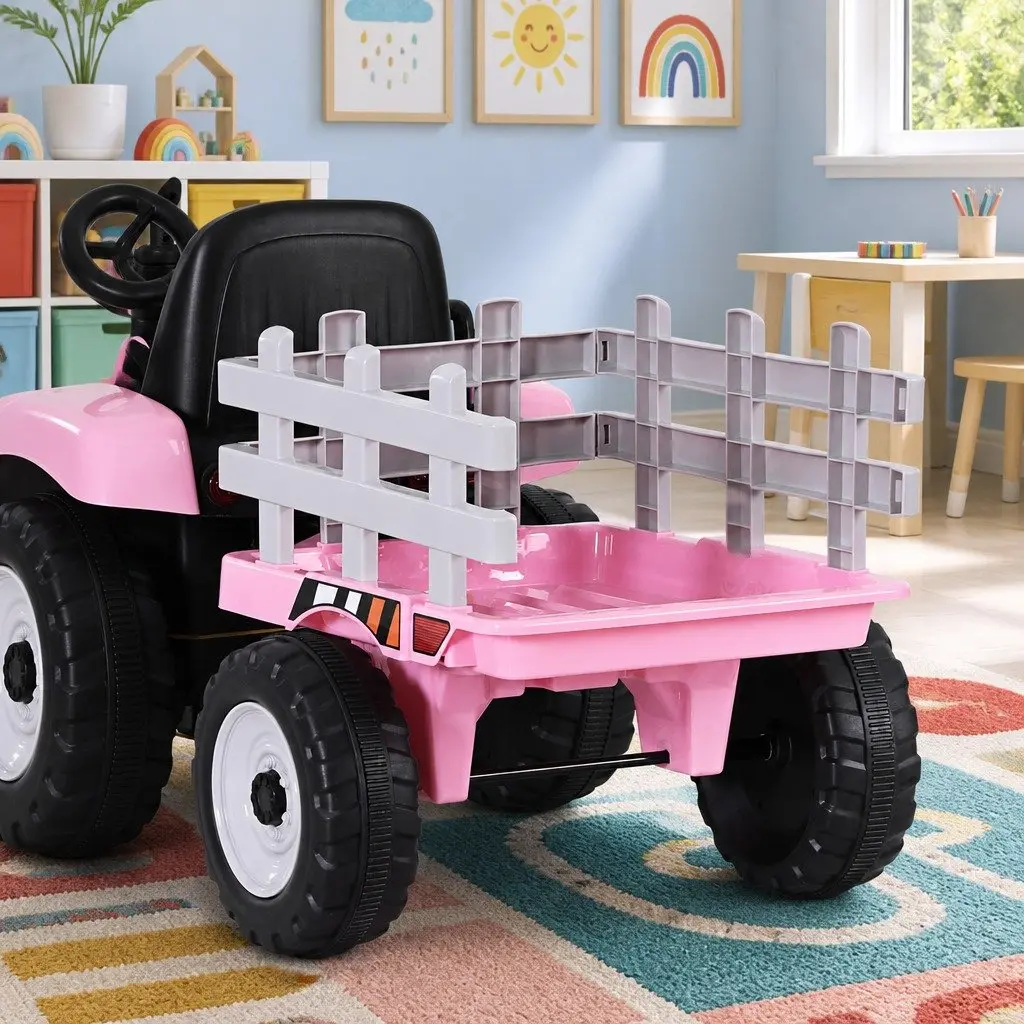Kids Electric Ride On Tractor Toy 12V Battery Powered Farm Vehicle Pink