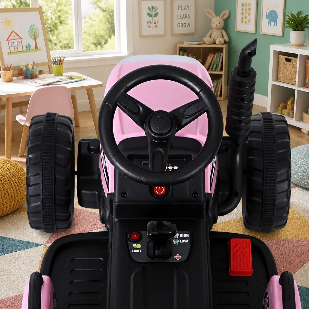 Kids Electric Ride On Tractor Toy 12V Battery Powered Farm Vehicle Pink