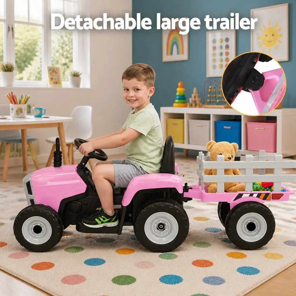 Kids Electric Ride On Tractor Toy 12V Battery Powered Farm Vehicle Pink