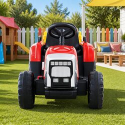 Compact Kids Electric Ride On Tractor - Detachable Trailer - Red