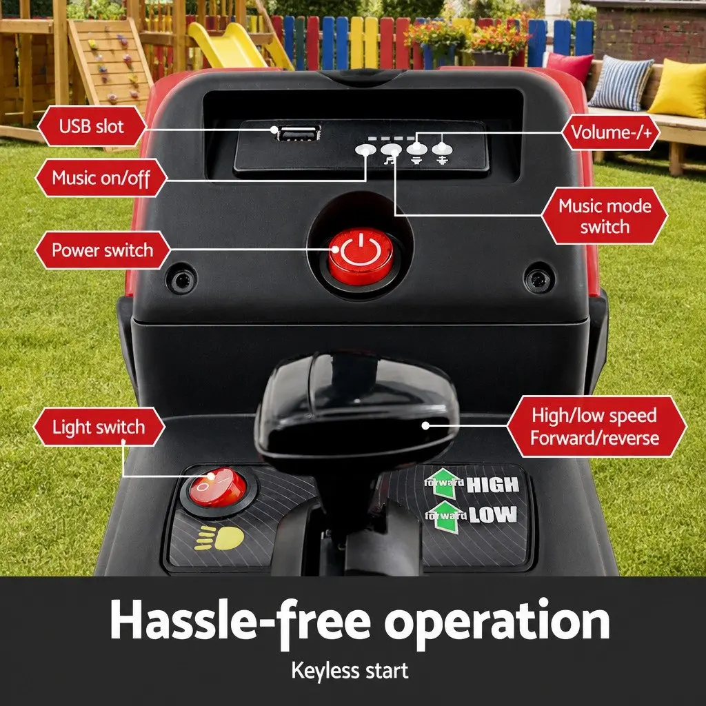 Kids Ride On Tractor Red 12V Battery Powered Detachable Trailer Realistic Controls
