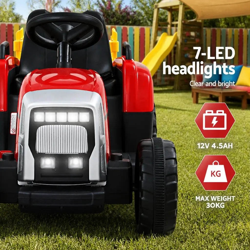 Kids Ride On Tractor Red 12V Battery Powered Detachable Trailer Realistic Controls