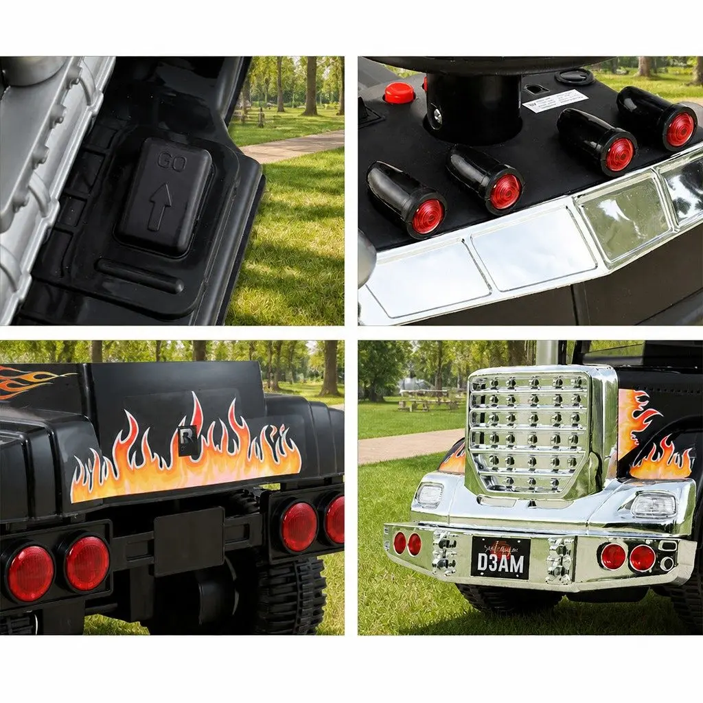 Ride On Truck Black 6V Steering Wheel Pedal Control for Kids