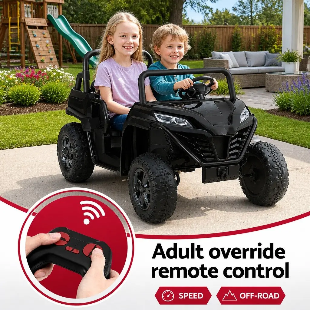 Kids Ride On Car Black with Remote Control Steering Wheel and Headlight