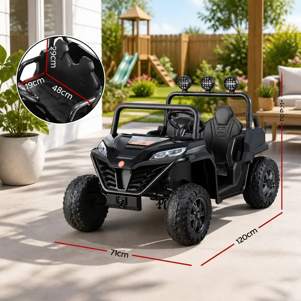 Kids Ride On Car Black with Remote Control Steering Wheel and Headlight