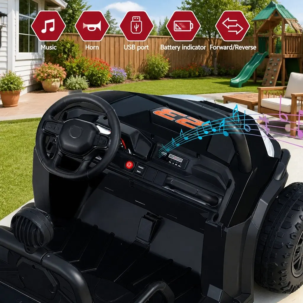 Kids Ride On Car Black with Remote Control Steering Wheel and Headlight